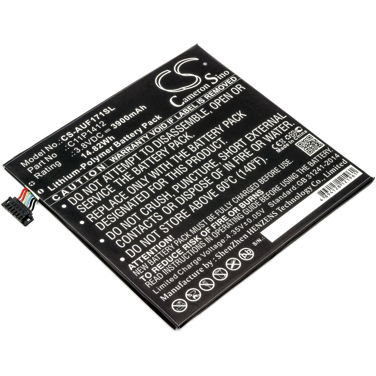 3.8V, Li-Polymer, 3900mAh, Tablet battery fits Asus, 0b200-01260000, Fe170cg, Fe175cg, 14.82Wh Tablet Cameron Sino Technology Limited