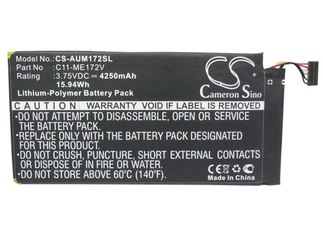 3.75V, Li-Polymer, 4250mAh, Tablet battery fits Asus, C11-me172v, Fonepad 7", K004, 15.94Wh Tablet Cameron Sino Technology Limited