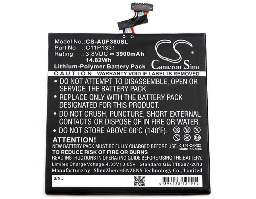 3.8V, Li-Polymer, 3900mAh, Tablet battery fits Asus, C11p1331, Fe380cg, Fonepad 8 Dual Sim, 14.82Wh Tablet Cameron Sino Technology Limited
