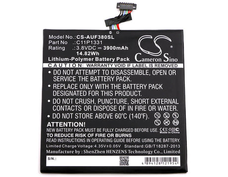 3.8V, Li-Polymer, 3900mAh, Tablet battery fits Asus, C11p1331, Fe380cg, Fonepad 8 Dual Sim, 14.82Wh Tablet Cameron Sino Technology Limited