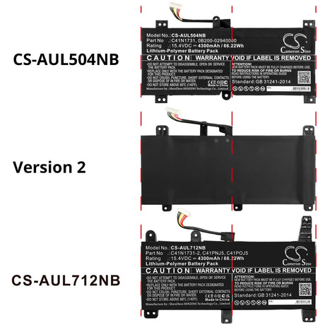 Notebook Battery For Asus, G515gv, G515gw, G715gv 15.4v, 4300mah - 66.22wh Notebook, Laptop Cameron Sino Technology Limited