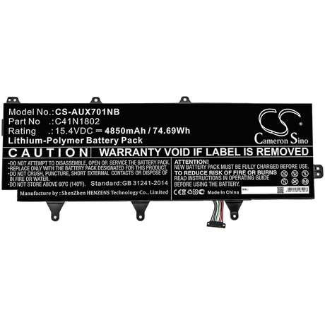 Battery For Asus, Gx701g, Gx701gv-ev016t, Gx701gv-ev052t 15.4v, 4850mah - 74.69wh Notebook, Laptop Cameron Sino Technology Limited   