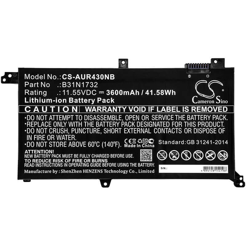 Notebook Battery For Asus, X571L, K430fn, K430uf 11.55v, 3600mah - 41.58wh Notebook, Laptop Cameron Sino Technology Limited