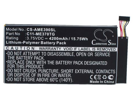 3.75V, Li-Polymer, 4200mAh, Tablet battery fits Asus, C11-me370tg, Me370tg, 15.75Wh Tablet Cameron Sino Technology Limited