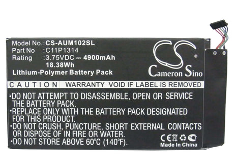 3.75V, Li-Polymer, 4900mAh, Tablet battery fits Asus, C11p1314, K00f, Me102, 18.38Wh Tablet Cameron Sino Technology Limited