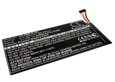 3.7V, Li-Polymer, 4300mAh, Tablet battery fits Google, Asus, 0b200-00120100m-a1a1a-219-17qe, Me370t, Memo Pad Me370t, 15.91Wh Tablet Cameron Sino Technology Limited