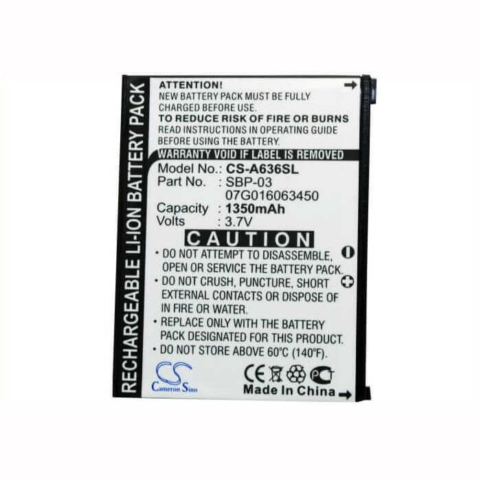 3.7V, Li-ion, 1350mAh, GPS battery fits Asus, Sbp-03, Mypal A630, Mypal A632, 5Wh GPS, Navigator Cameron Sino Technology Limited