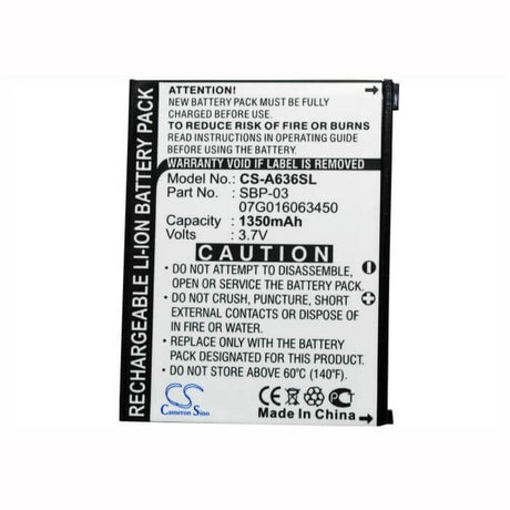 3.7V, Li-ion, 1350mAh, GPS battery fits Asus, Sbp-03, Mypal A630, Mypal A632, 5Wh GPS, Navigator Cameron Sino Technology Limited