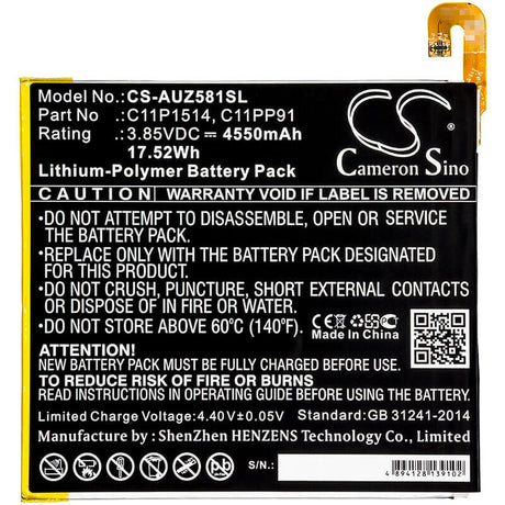 3.85V, Li-Polymer, 4550mAh, Tablet battery fits Asus, 0b200-01970000, P008, Z581kl, 17.52Wh Tablet Cameron Sino Technology Limited