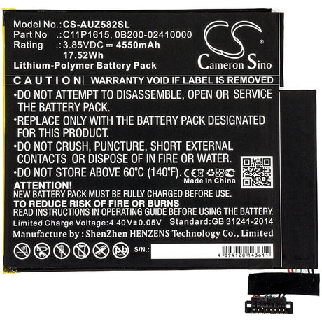 3.85V, Li-Polymer, 4550mAh, Tablet battery fits Asus, 0b200-02410000, P00j, Zenpad Z8s, 17.52Wh Tablet Cameron Sino Technology Limited