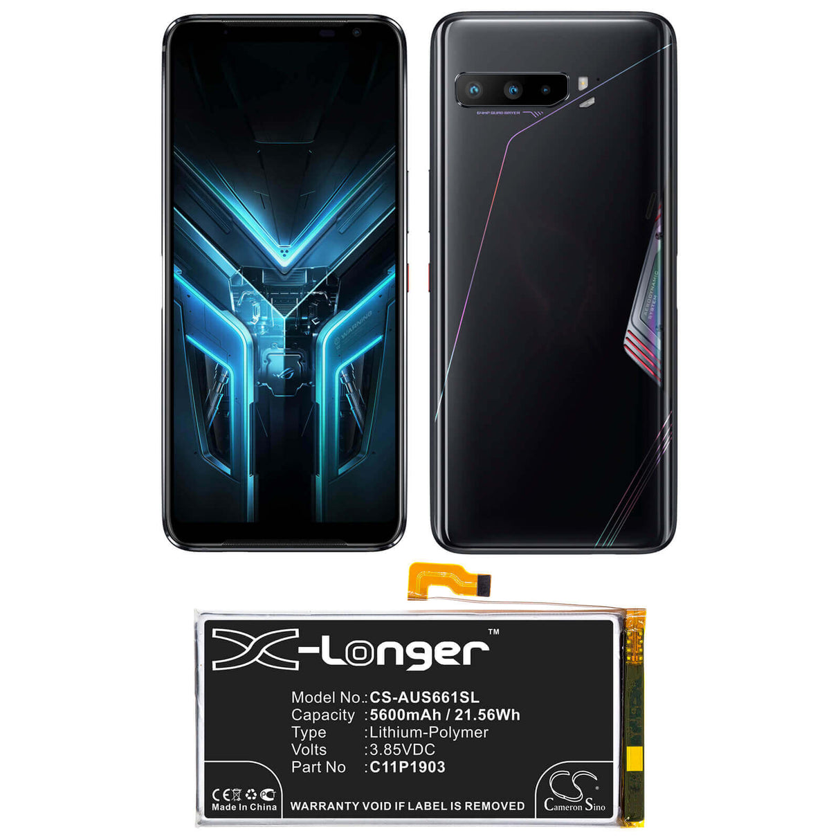 3.85V, Li-Polymer, 5600mAh, SmartPhone battery fits Asus, 0b200-03720100, Rog Phone 3, Rog Phone Iii, 21.56Wh Mobile, SmartPhone Cameron Sino Technology Limited (Smartphone)