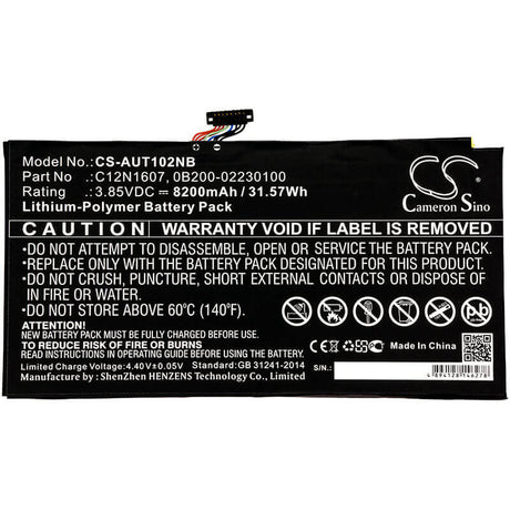 Notebook Battery For Asus, T102h, T102ha 3.85v, 8200mah - 31.57wh Notebook, Laptop Cameron Sino Technology Limited