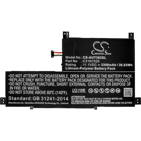 11.1V, Li-Polymer, 3300mAh, Tablet battery fits Asus, 0b200-01930000, T302chi-2c, Transformer Book T302, 36.63Wh Tablet Cameron Sino Technology Limited
