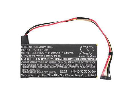 3.7V, Li-Polymer, 5130mAh, Tablet battery fits Asus, C11-p1801, P1801, P1801-b037k, 18.98Wh Tablet Cameron Sino Technology Limited