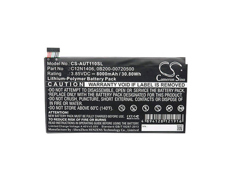 3.85V, Li-Polymer, 8000mAh, Tablet battery fits Asus, 0b200-00720500, Pad Transformer Book T100tal, Transformer Book T100tal, 30.80Wh Tablet Cameron Sino Technology Limited