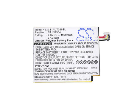 7.6V, Li-Polymer, 4900mAh, Tablet battery fits Asus, 0b200-00870000, T200ta-1a, T200ta-1k, 37.24Wh Tablet Cameron Sino Technology Limited