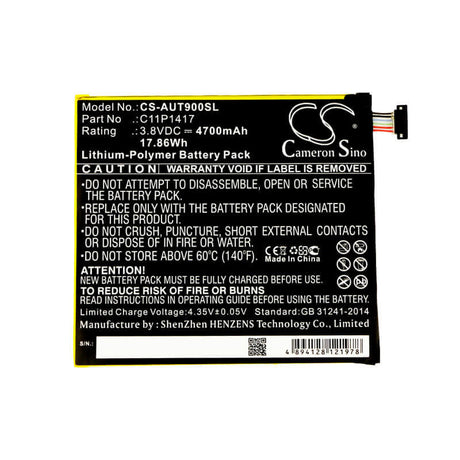 3.8V, Li-Polymer, 4700mAh, Tablet battery fits Asus, 0b200-01290000, Ansformer Book T90 Chi, Transformer Book T90, 17.86Wh Tablet Cameron Sino Technology Limited