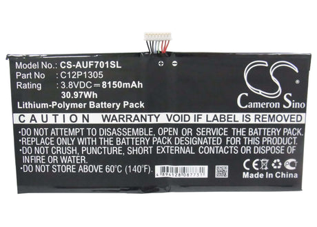 3.8V, Li-Polymer, 8150mAh, Tablet battery fits Asus, C12p1305, K00c, Tf701t, 30.97Wh Tablet Cameron Sino Technology Limited