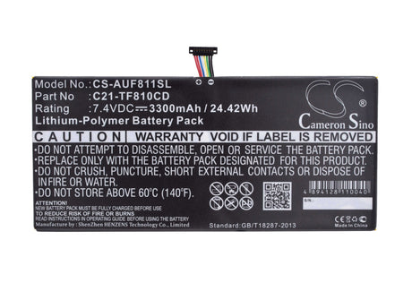 7.4V, Li-Polymer, 3300mAh, Tablet battery fits Asus, 0b200-00090000, Vivotab Tf810cd, 24.42Wh Tablet Cameron Sino Technology Limited
