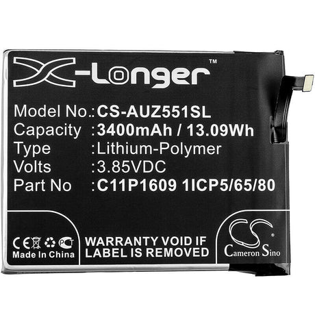 3.85V, Li-Polymer, 3400mAh, SmartPhone battery fits Asus, C11p1609 1icp5/65/80, X00dda, Z00dda, 13.09Wh Mobile, SmartPhone Cameron Sino Technology Limited (Smartphone)