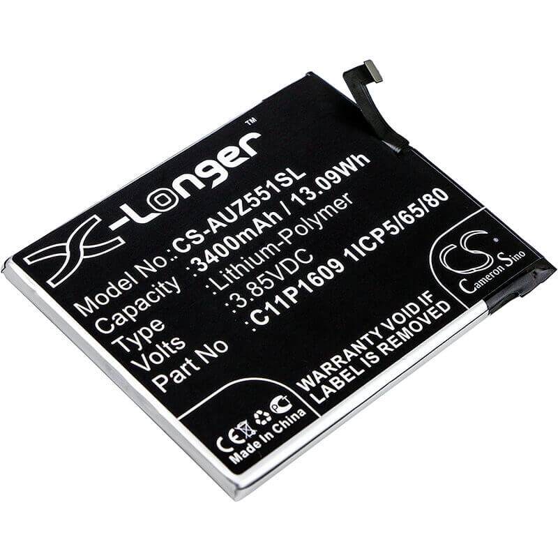 3.85V, Li-Polymer, 3400mAh, SmartPhone battery fits Asus, C11p1609 1icp5/65/80, X00dda, Z00dda, 13.09Wh Mobile, SmartPhone Cameron Sino Technology Limited (Smartphone)