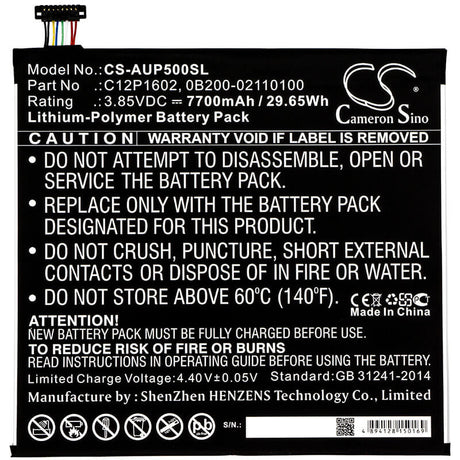 3.85V, Li-Polymer, 7700mAh, Tablet battery fits Asus, 0b200-02110100, Lcd Monitor M, Lcd Monitor X, 29.65Wh Tablet Cameron Sino Technology Limited