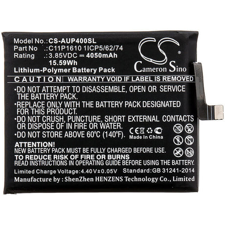 3.85V, Li-Polymer, 4050mAh, SmartPhone battery fits Asus, C11p1610 1icp5/62/74, Zb500tl, Zenfone Pegasus 4a, 15.59Wh Mobile, SmartPhone Cameron Sino Technology Limited (Smartphone)