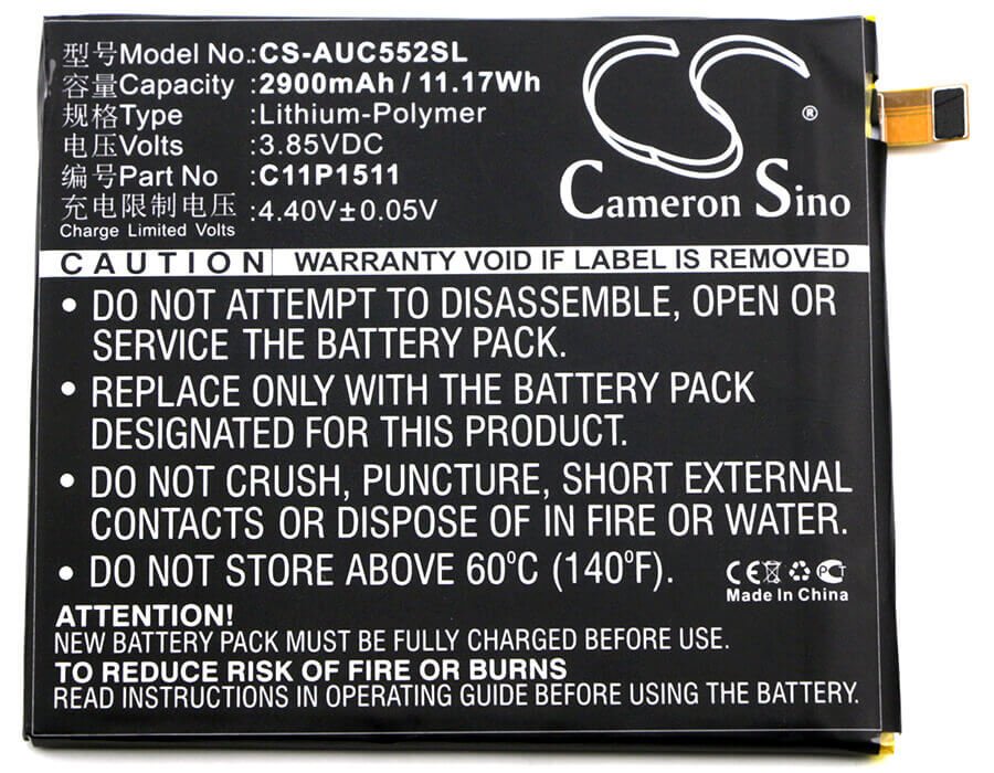 3.85V, Li-Polymer, 2900mAh, SmartPhone battery fits Asus, 0b200-02000500, Zd552kl, Ze552kl, 11.17Wh Mobile, SmartPhone Cameron Sino Technology Limited (Smartphone)