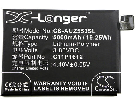 3.85V, Li-Polymer, 5000mAh, SmartPhone battery fits Asus, C11p1612, Ze553kl, Zenfone 3 Zoom, 19.25Wh Mobile, SmartPhone Cameron Sino Technology Limited (Smartphone)