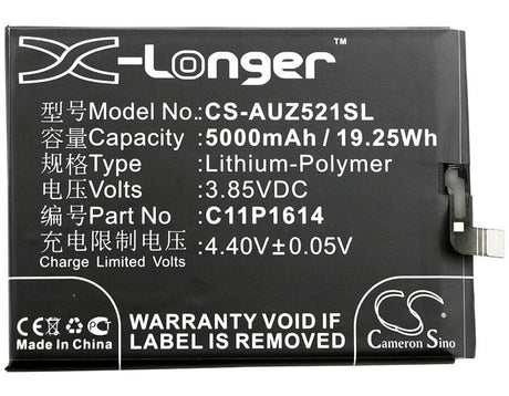 3.85V, Li-Polymer, 5000mAh, SmartPhone battery fits Asus, C11p1614, Zc521tl, Zenfone 3s Max, 19.25Wh Mobile, SmartPhone Cameron Sino Technology Limited (Smartphone)