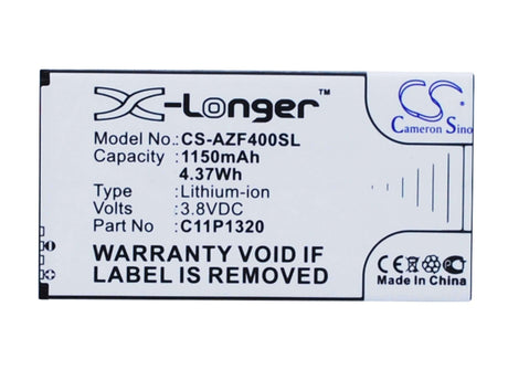 3.8V, Li-ion, 1150mAh, SmartPhone battery fits Asus, C11p1320, A14, A400, 4.37Wh Mobile, SmartPhone Cameron Sino Technology Limited (Suspended)