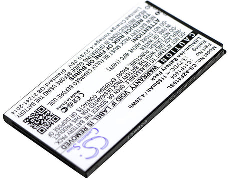 3.7V, Li-ion, 1150mAh, SmartPhone battery fits Asus, C11p1404, Zenfone 4 A400cg, Zenfone 4 Pf400cg, 4.26Wh Mobile, SmartPhone Cameron Sino Technology Limited (Smartphone)