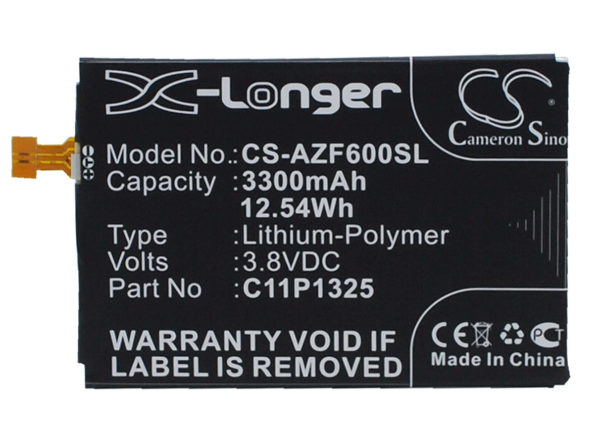 3.8V, Li-Polymer, 3300mAh, SmartPhone battery fits Asus, C11p1325, A600, A600cg, 12.54Wh Mobile, SmartPhone Cameron Sino Technology Limited (Smartphone)