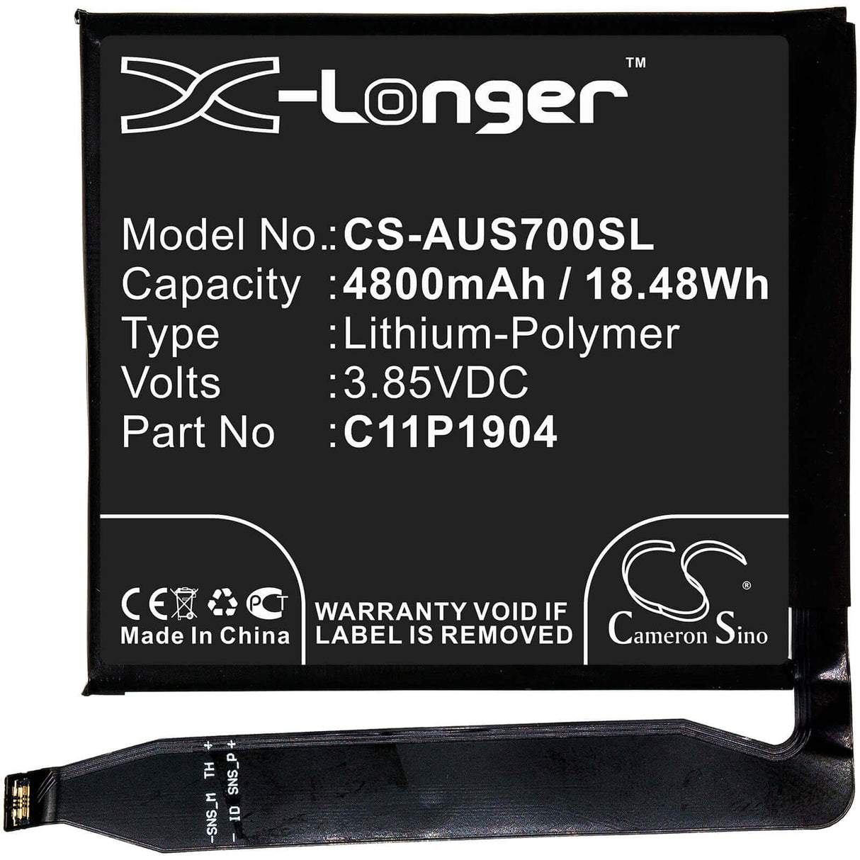 3.85V, Li-Polymer, 4800mAh, SmartPhone battery fits Asus, 0b200-03740200, Zenfone 7, Zenfone 7 Pro, 18.48Wh Mobile, SmartPhone Cameron Sino Technology Limited (Smartphone)