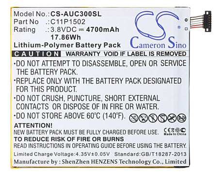 3.8V, Li-Polymer, 4700mAh, Tablet battery fits Asus, C11p1502 ( 1icp3/108/118 ), P023, Z300c, 17.86Wh Tablet Cameron Sino Technology Limited
