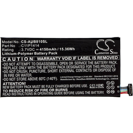 3.7V, Li-Polymer, 4150mAh, Tablet battery fits Asus, C11p1414, Cb81, Zenpad 8.0 Power Case, 15.36Wh Tablet Cameron Sino Technology Limited