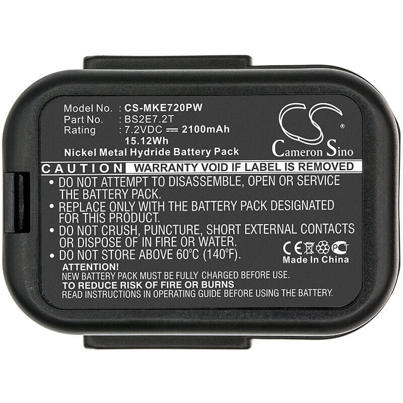 7.2V, Ni-MH, 2100mAh, Power Tools battery fits Atlas Copco, Milwaukee, Bs2e7.2t, Pes7.2t, 15.12Wh Power Tools Cameron Sino Technology Limited (Suspended)