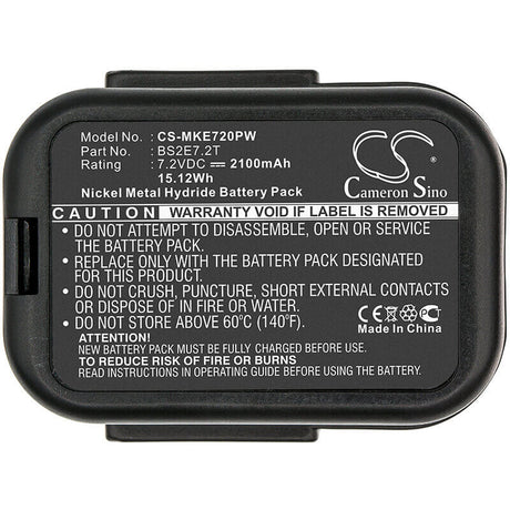 7.2V, Ni-MH, 2100mAh, Power Tools battery fits Atlas Copco, Milwaukee, Bs2e7.2t, Pes7.2t, 15.12Wh Power Tools Cameron Sino Technology Limited (Suspended)