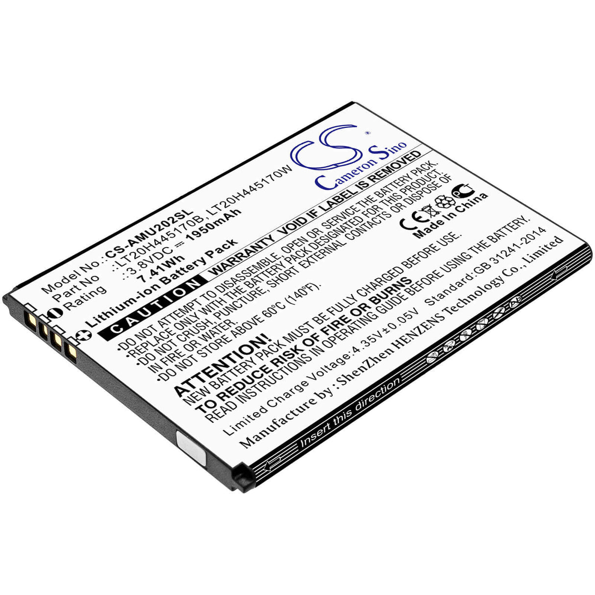 3.8V, Li-ion, 1950mAh, SmartPhone battery fits At&t, Lt20h445170b, Maestro, U202aa, 7.41Wh Mobile, SmartPhone Cameron Sino Technology Limited (Smartphone)