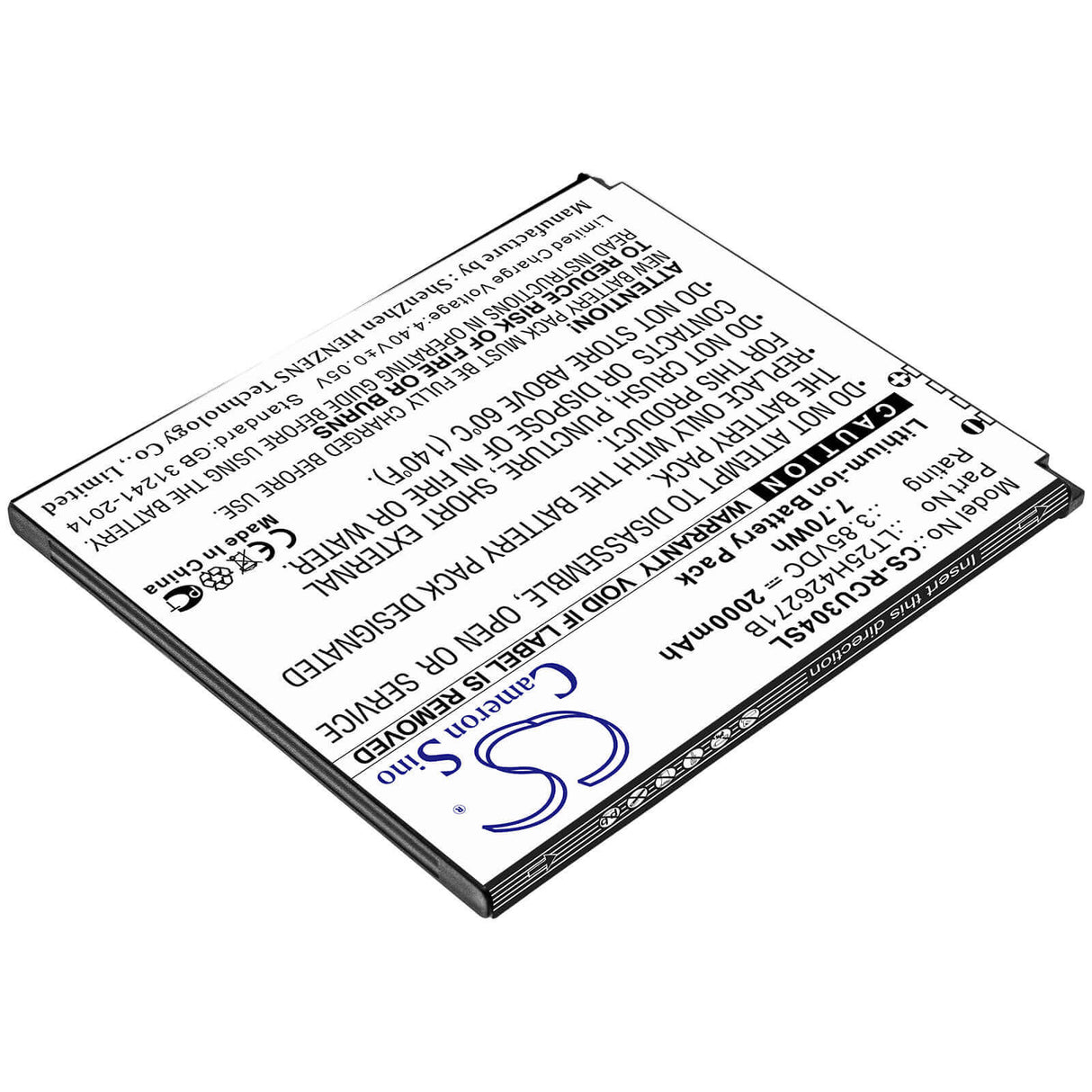 3.85V, Li-ion, 2000mAh, SmartPhone battery fits At&t, Blu, Cricket, Wiko, Lt25h426271b, B100dl, View 1, 7.7Wh Mobile, SmartPhone Cameron Sino Technology Limited (Smartphone)