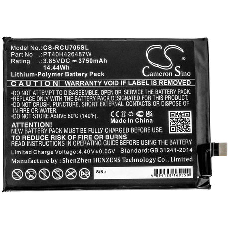 3.85V, Li-Polymer, 3750mAh, SmartPhone battery fits Cricket, At&t, Pt40h426487w, Radiant Max, U705aa, 14.44Wh Mobile, SmartPhone Cameron Sino Technology Limited (Smartphone)