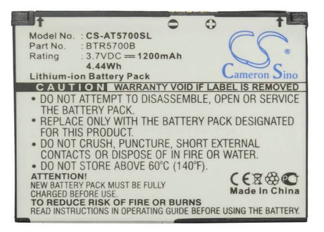 3.7V, Li-ion, 1200mAh, SmartPhone battery fits Audiovox, At&t, Btr5700b, Smt5700, Smt-5700, 4.44Wh Mobile, SmartPhone Cameron Sino Technology Limited (Smartphone)