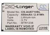3.7V, Li-ion, 650mAh, SmartPhone battery fits Utstarcom, Audiovox, Btr1238, E1000 Slider, E71, 2.41Wh Mobile, SmartPhone Cameron Sino Technology Limited (Smartphone)