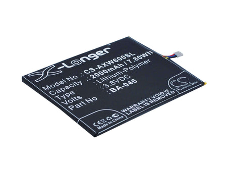 3.8V, Li-Polymer, 2000mAh, SmartPhone battery fits Aux, Ba-046, S6, V950, 7.6Wh Mobile, SmartPhone Cameron Sino Technology Limited (Suspended)