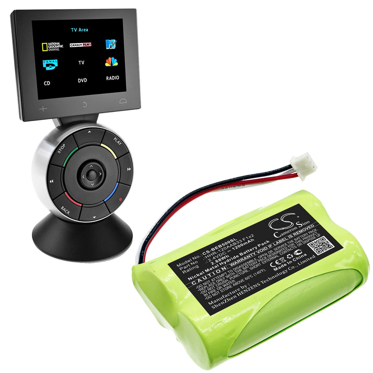 2.4V, Ni-MH, 1200mAh, Remote Control battery fits Bang & Olufsen, Beo5, Beo6, 2.88Wh Remote Control Cameron Sino Technology Limited