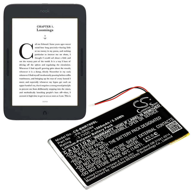 3.7V, Li-Polymer, 1500mAh, Tablet battery fits Barnes & Noble, Pr-285084, Bnrv700, Glowlight Plus 7.8, 5.55Wh Tablet Cameron Sino Technology Limited