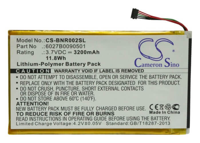 3.7V, Li-Polymer, 3200mAh, E-book, E-reader battery fits Barnes & Noble, 6027b0090501, Bnrb200, Bnrv200, 11.84Wh E-book, E-reader Cameron Sino Technology Limited