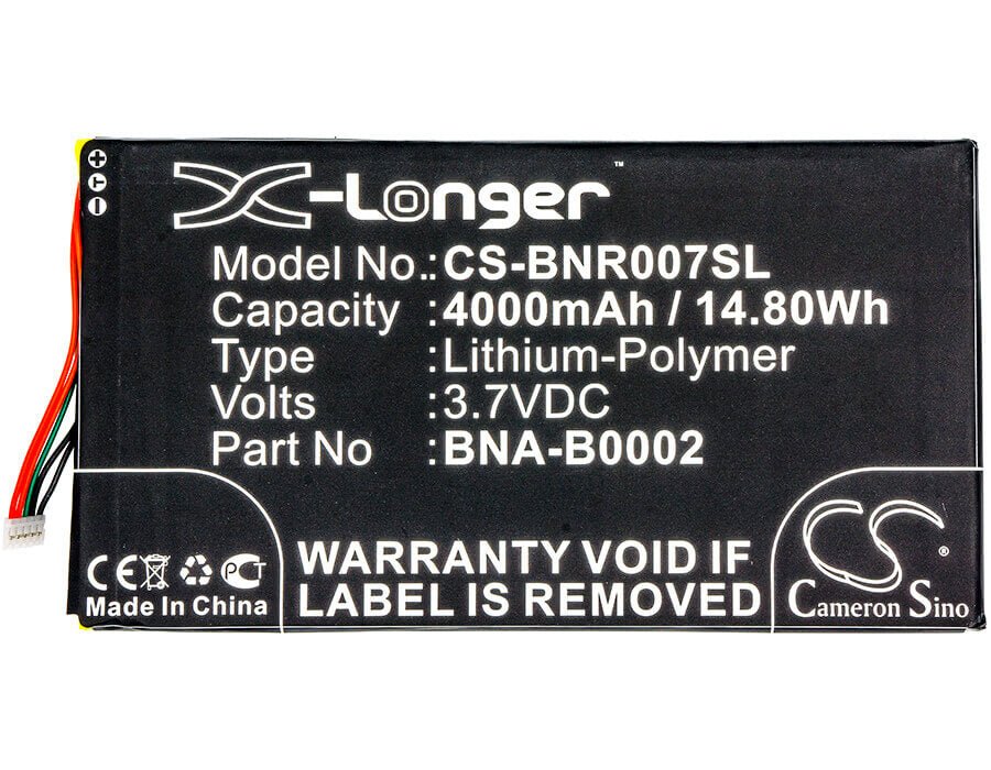 3.7V, Li-Polymer, 4000mAh, Tablet battery fits Barnes & Noble, Bna-b0002, Bnrv400, Bntv400, 14.80Wh Tablet Cameron Sino Technology Limited