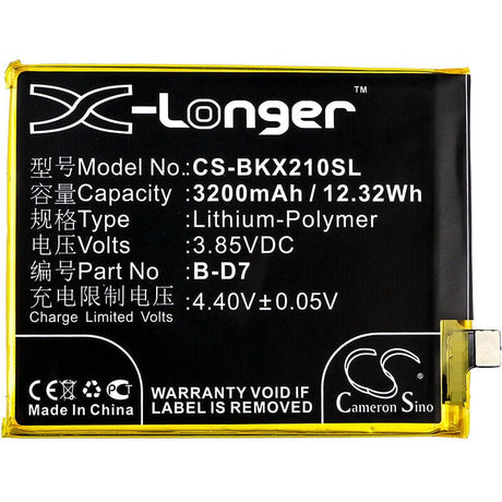 3.85V, Li-Polymer, 3200mAh, SmartPhone battery fits Bbk, Vivo, B-d7, 1725, 1728, 12.32Wh Mobile, SmartPhone Cameron Sino Technology Limited (Smartphone)
