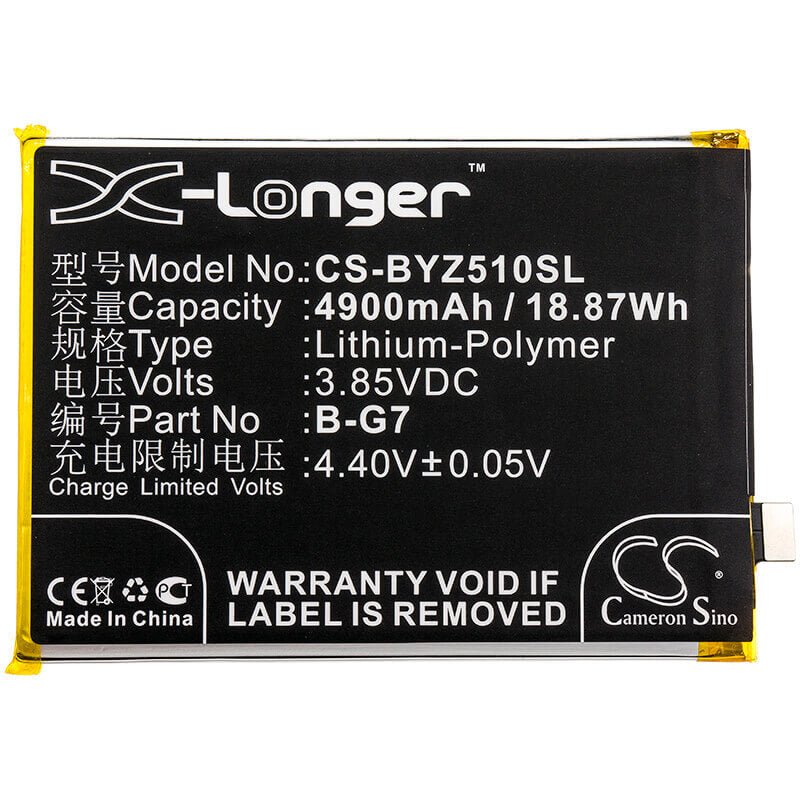 3.85V, Li-Polymer, 4900mAh, SmartPhone battery fits Bbk, Vivo, B-g7, 1951, V1911a, 18.87Wh Mobile, SmartPhone Cameron Sino Technology Limited (Smartphone)